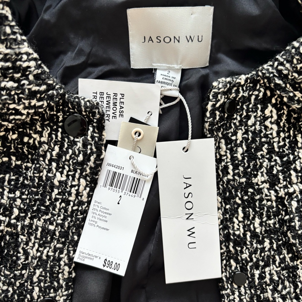 JASON WU Long Sleeve Tweed Collared Cropped Snap Front Blazer Jacket--NWT--2 - Picture 11 of 16